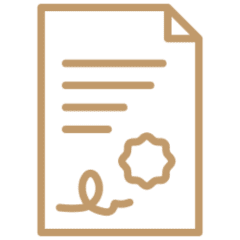 Certificate icon with seal and signature.