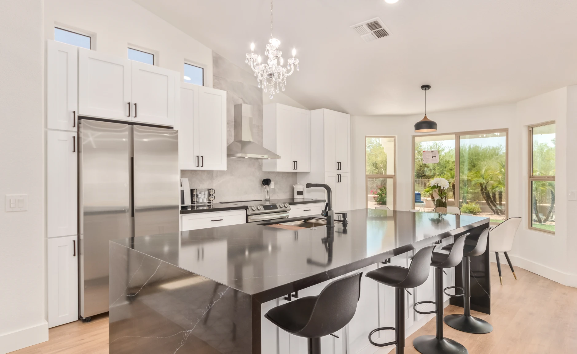 Bright kitchen featuring large windows
